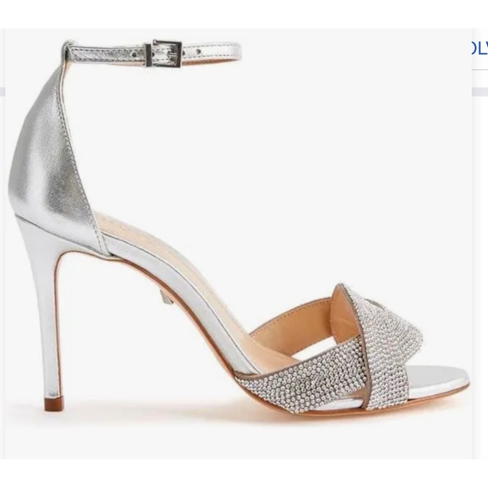 SCHUTZ Silver Crystal Embellished Ankle Strap Sandals